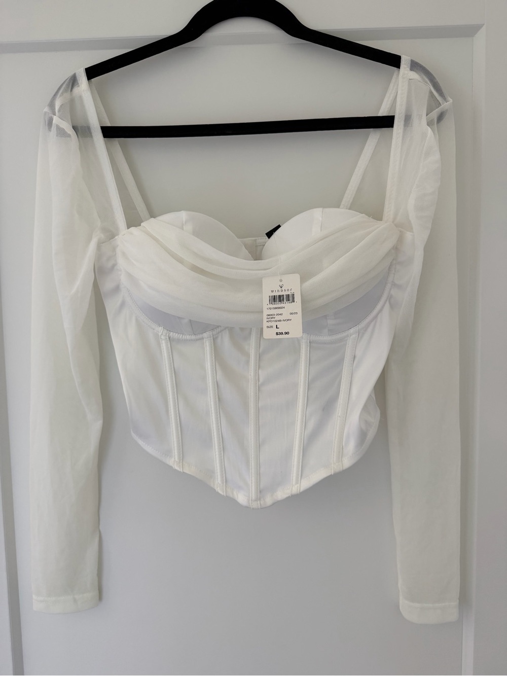 Windsor White Sheer Long Sleeve Corset Top